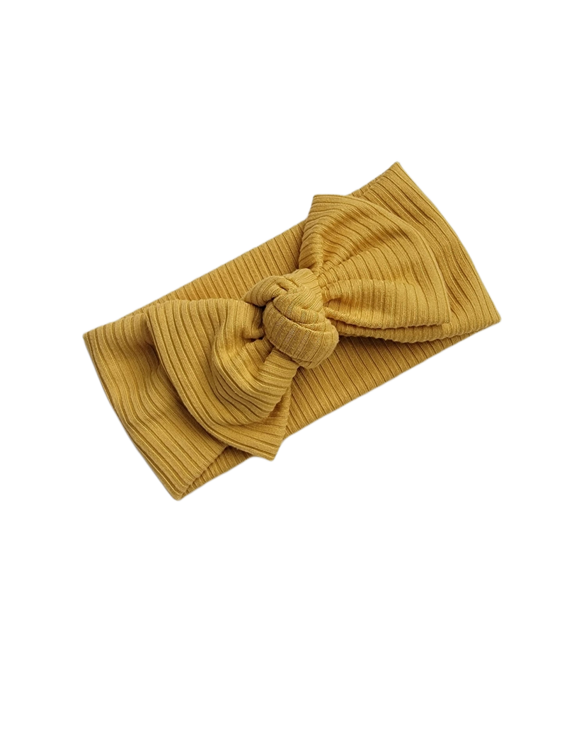 Ribbed Bow Headband - Mustard