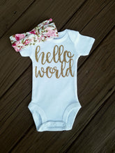 Load image into Gallery viewer, Cali Hello World Onesie And Floral Headband - Adassa Rose