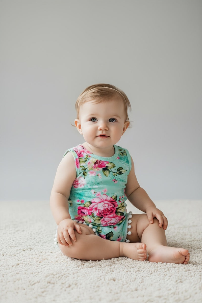 Eden Floral Pom Pom Romper Baby Girl - Adassa Rose