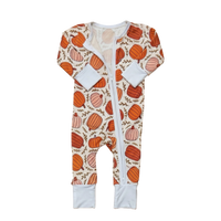 Fall Pumpkin Bamboo Zipper Romper Baby Girl - Adassa Rose