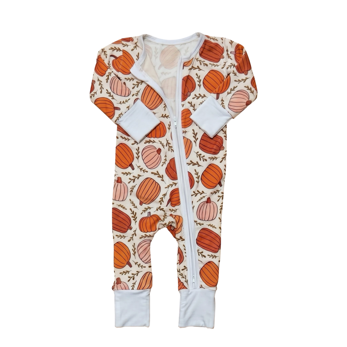 Fall Pumpkin Bamboo Zipper Romper Baby Girl - Adassa Rose