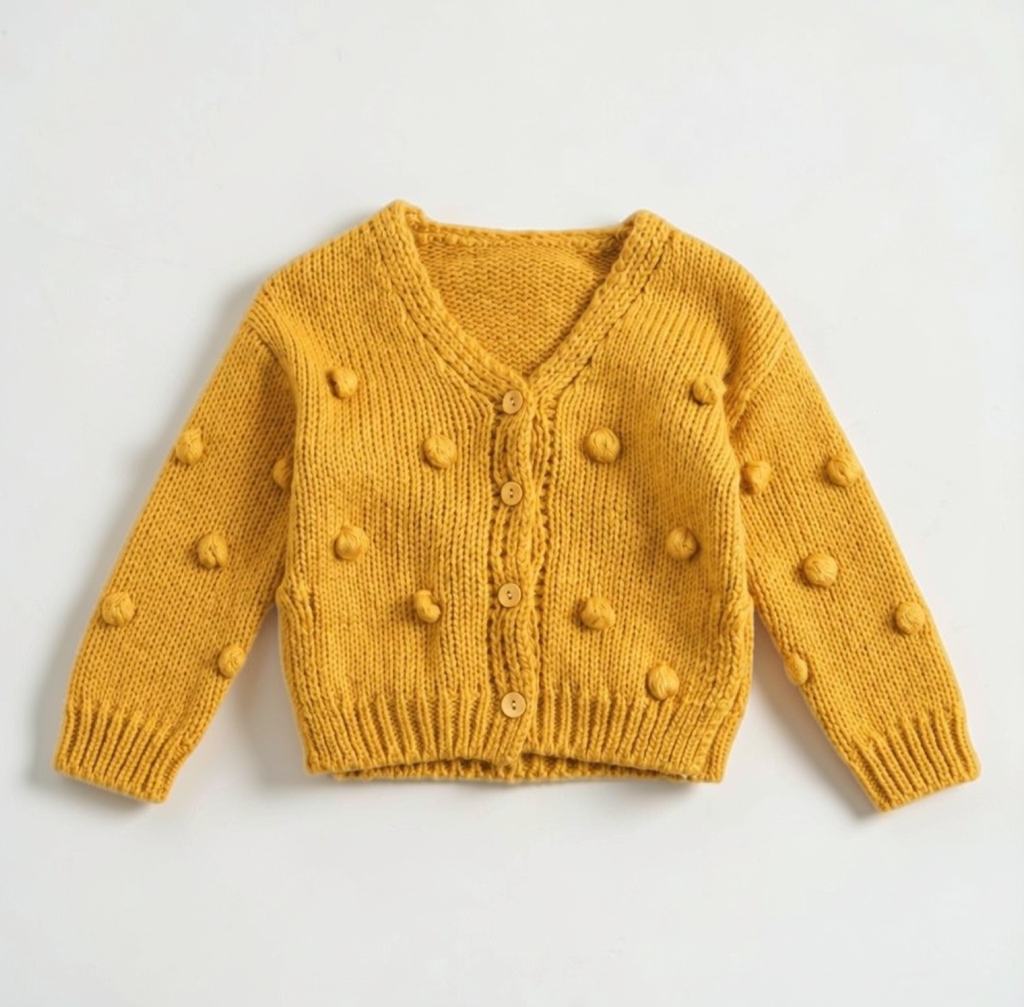 Pom Pom Cardigan Sweater - Honey Mustard - Adassa Rose