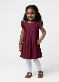 Pre-Order Ayla Pleated Flutter Sleeve Dress Baby Girl Burgundy