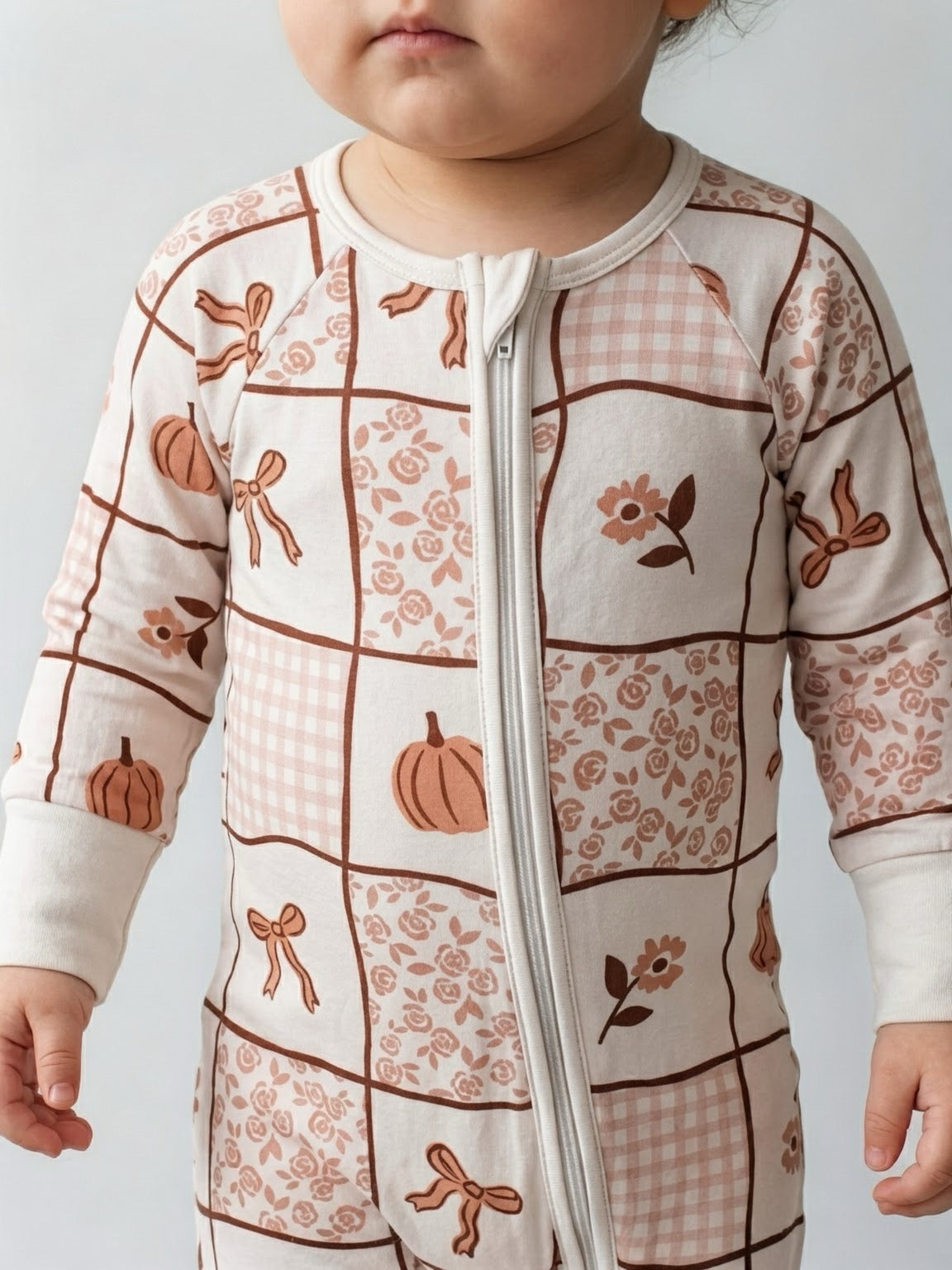 Mabel Pumpkin Patchwork Zipper Romper