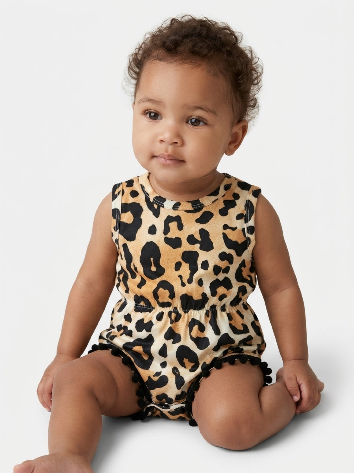Leopard Pom Pom Romper Baby Girl - Adassa Rose