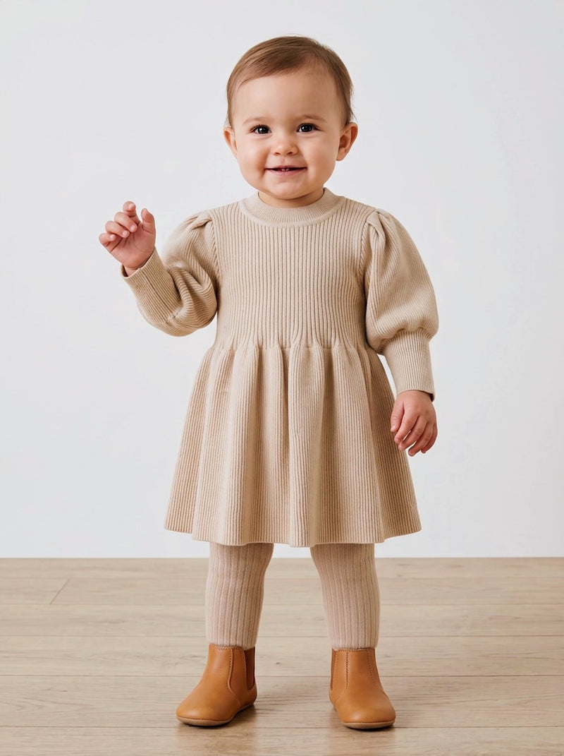 Abella Chunky Knit Sweater Dress - Beige - Adassa Rose
