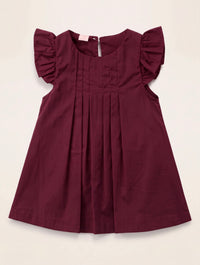Pre-Order Ayla Pleated Flutter Sleeve Dress Baby Girl Burgundy