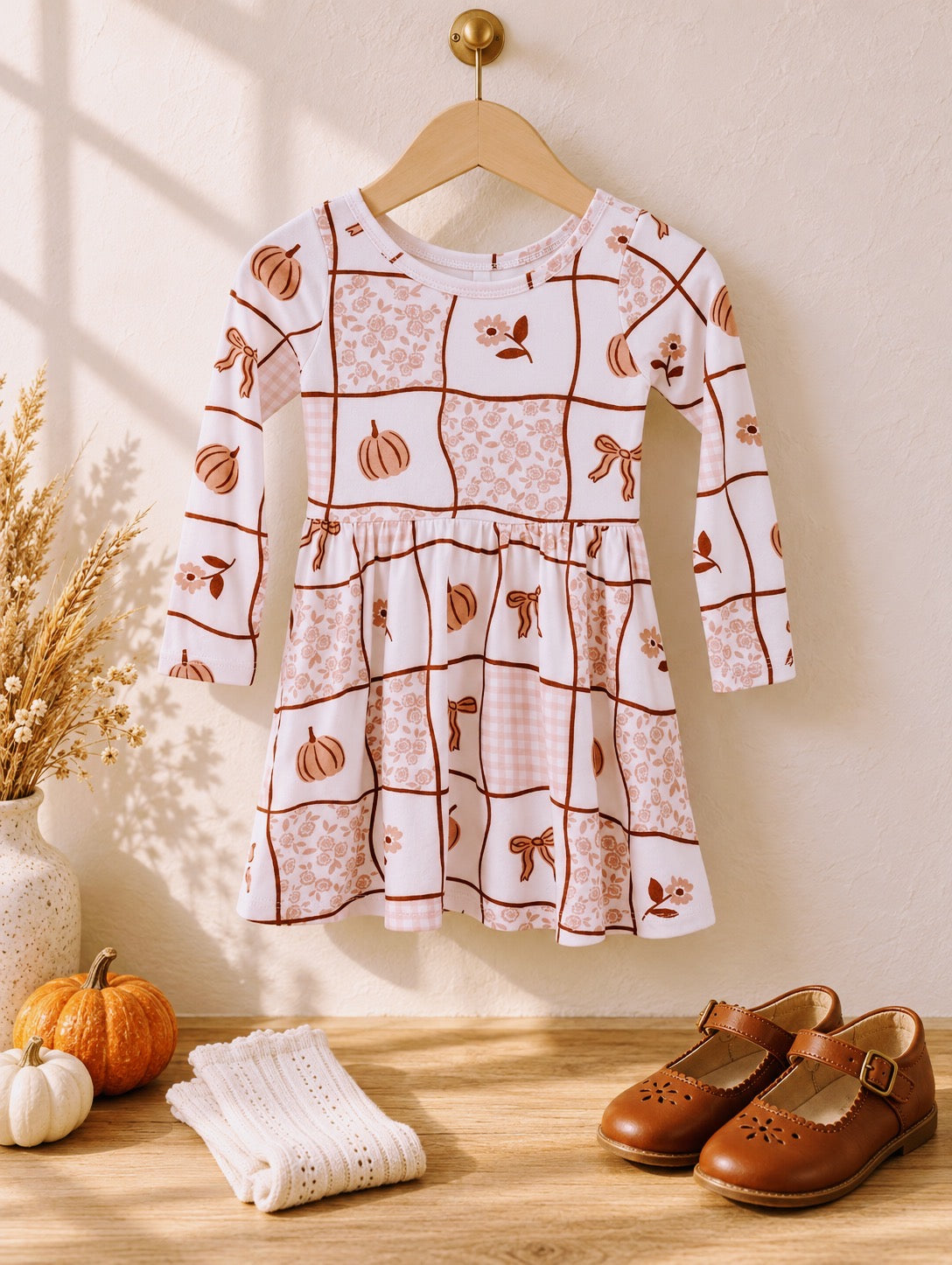 Long Sleeve Twirl Dress | Pumpkin Patchwork - Adassa Rose