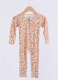 Dolly Leopard Coquette Bow Zipper Romper - Adassa Rose