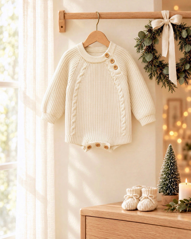 Chunky Knit Sweater Romper Baby | Cream - Adassa Rose