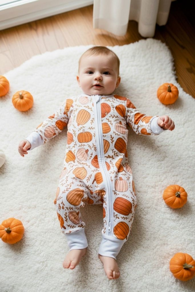 Fall Pumpkin Bamboo Zipper Romper Baby Girl - Adassa Rose