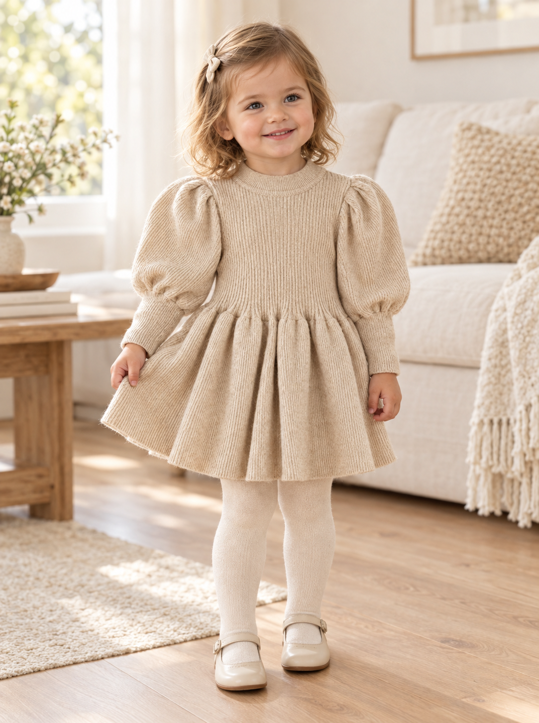 Abella Chunky Knit Sweater Dress - Beige - Adassa Rose