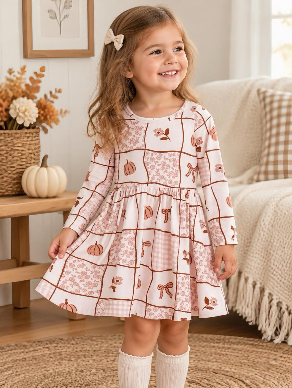 Long Sleeve Twirl Dress | Pumpkin Patchwork - Adassa Rose
