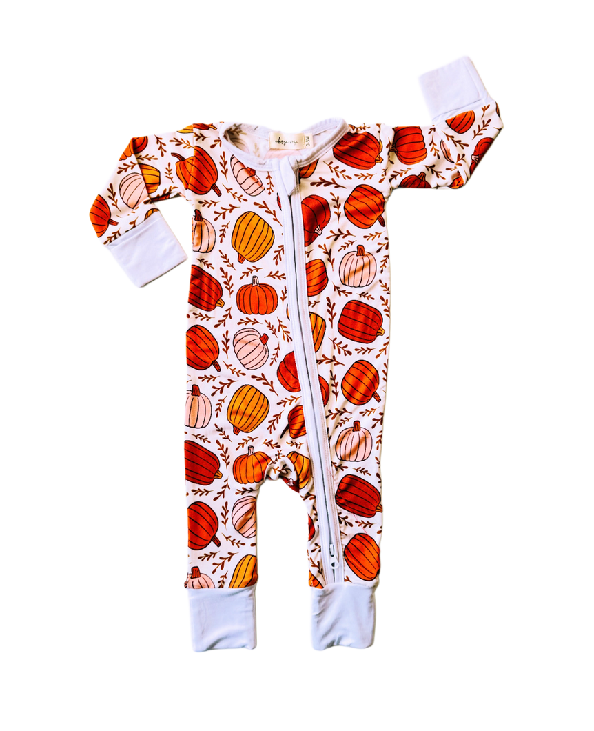 Fall Pumpkin Bamboo Zipper Romper Baby Girl