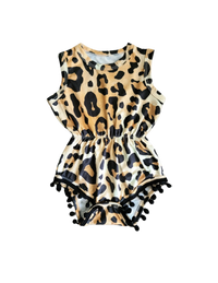 Leopard Pom Pom Romper Baby Girl - Adassa Rose