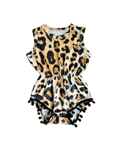 Load image into Gallery viewer, Leopard Pom Pom Romper Baby Girl