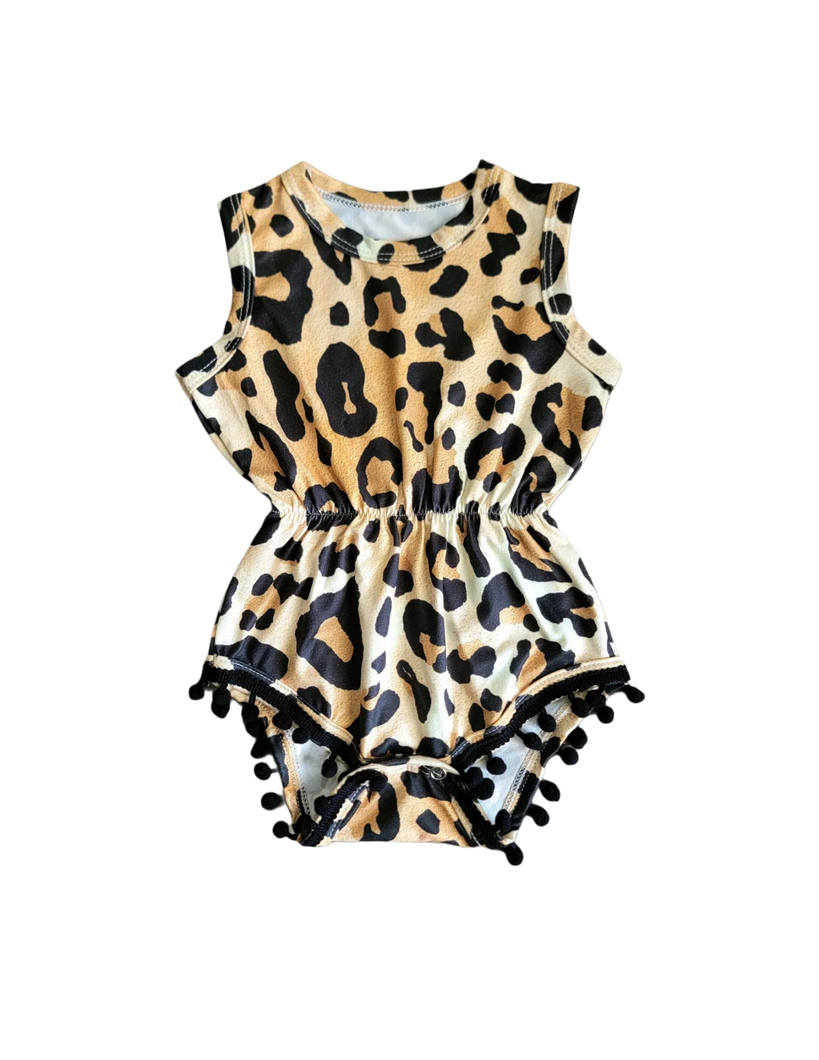 Leopard Pom Pom Romper Baby Girl