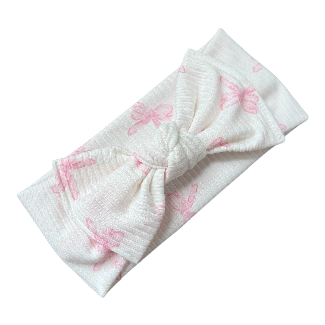 Pink And White Bow Print Headband