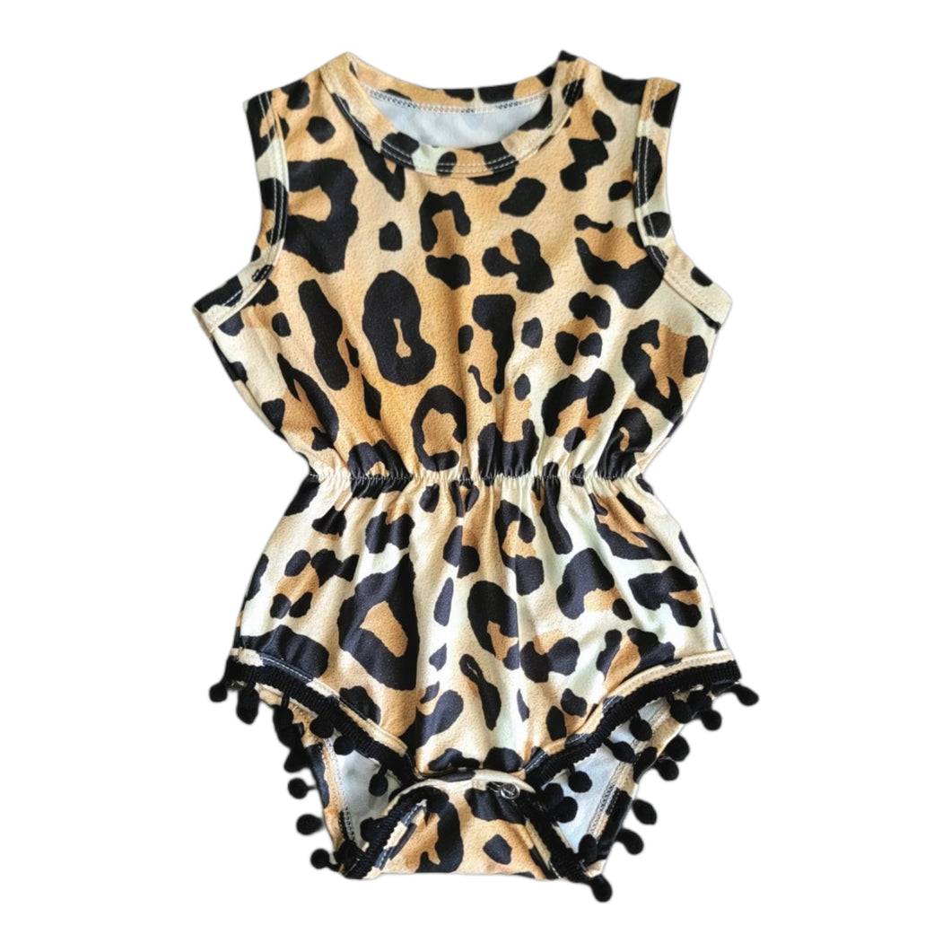 Leopard Pom Pom Romper Baby Girl