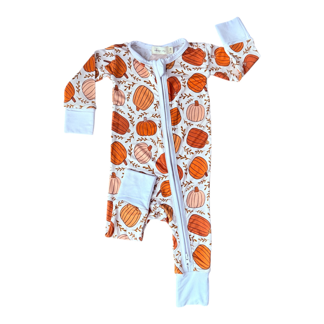Fall Pumpkin Bamboo Zipper Romper Baby Girl