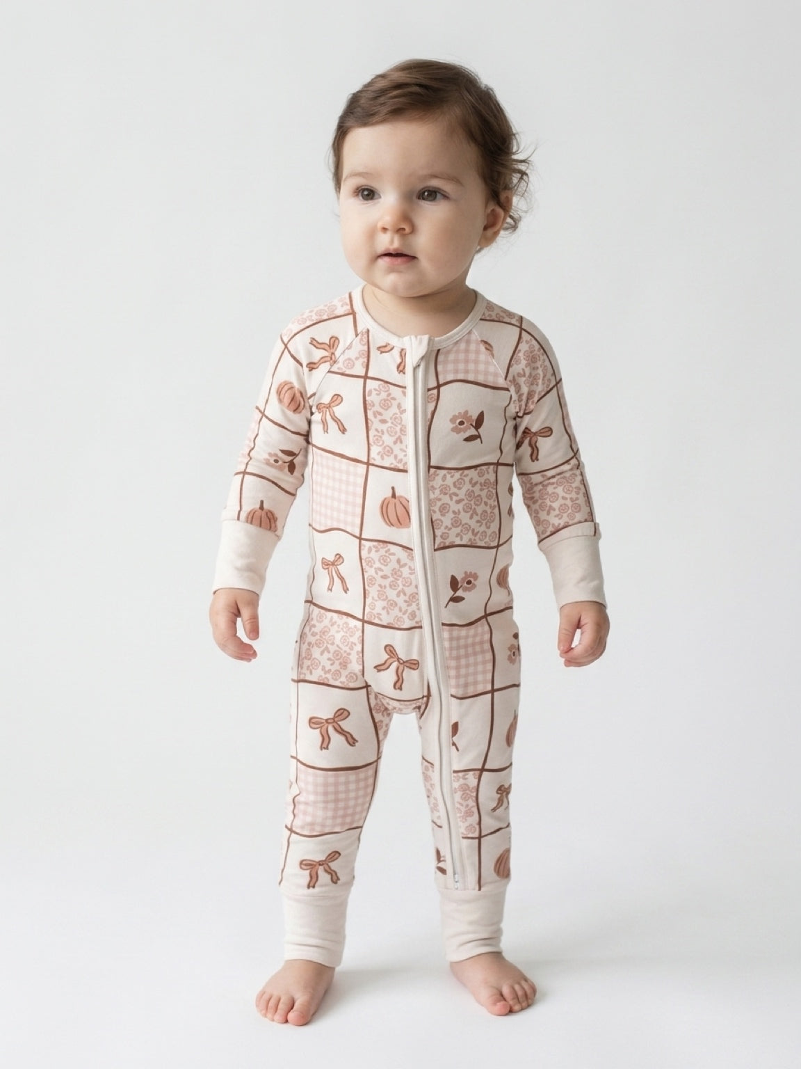 Mabel Pumpkin Patchwork Zipper Romper