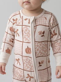 Mabel Pumpkin Patchwork Zipper Romper