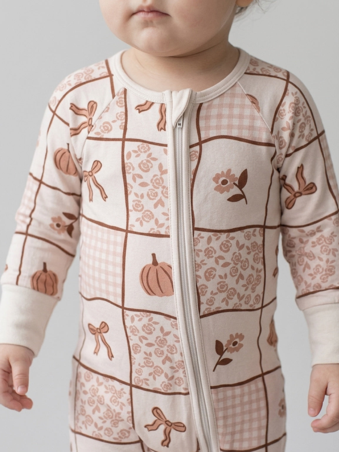Mabel Pumpkin Patchwork Zipper Romper