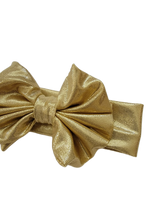Load image into Gallery viewer, Gold  Metallic Messy Bow Headband Baby