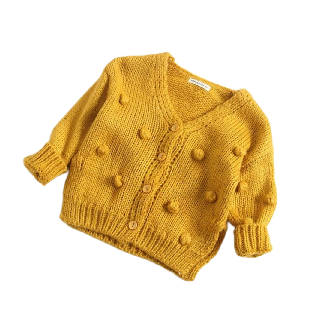 Pom Pom Cardigan Sweater - Honey Mustard - Adassa Rose