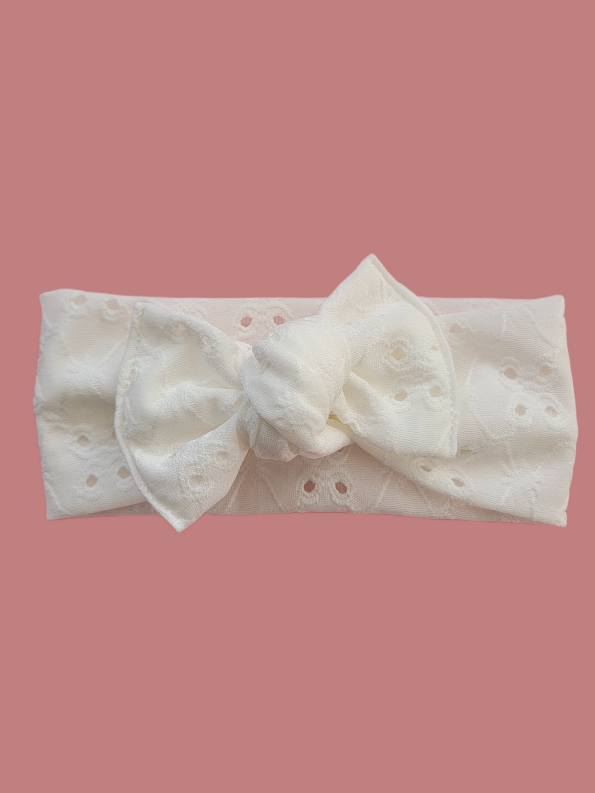 White Eyelet Bow Headand - Adassa Rose
