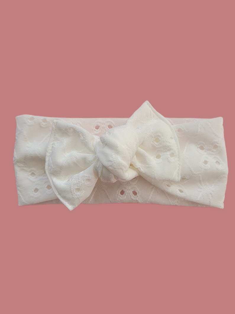 White Eyelet Bow Headand