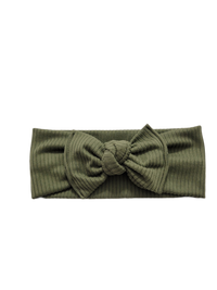Ribbed Knot Bow Headband In Olive - Adassa Rose