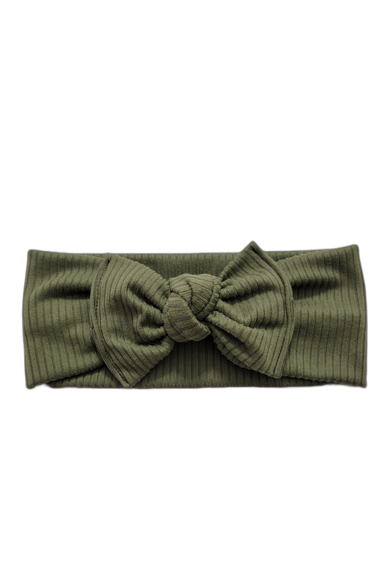 Ribbed Knot Bow Headband In Olive - Adassa Rose