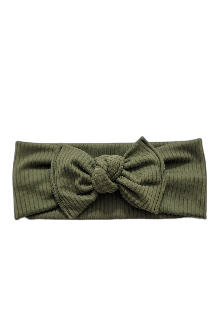 Ribbed Knot Bow Headband In Olive