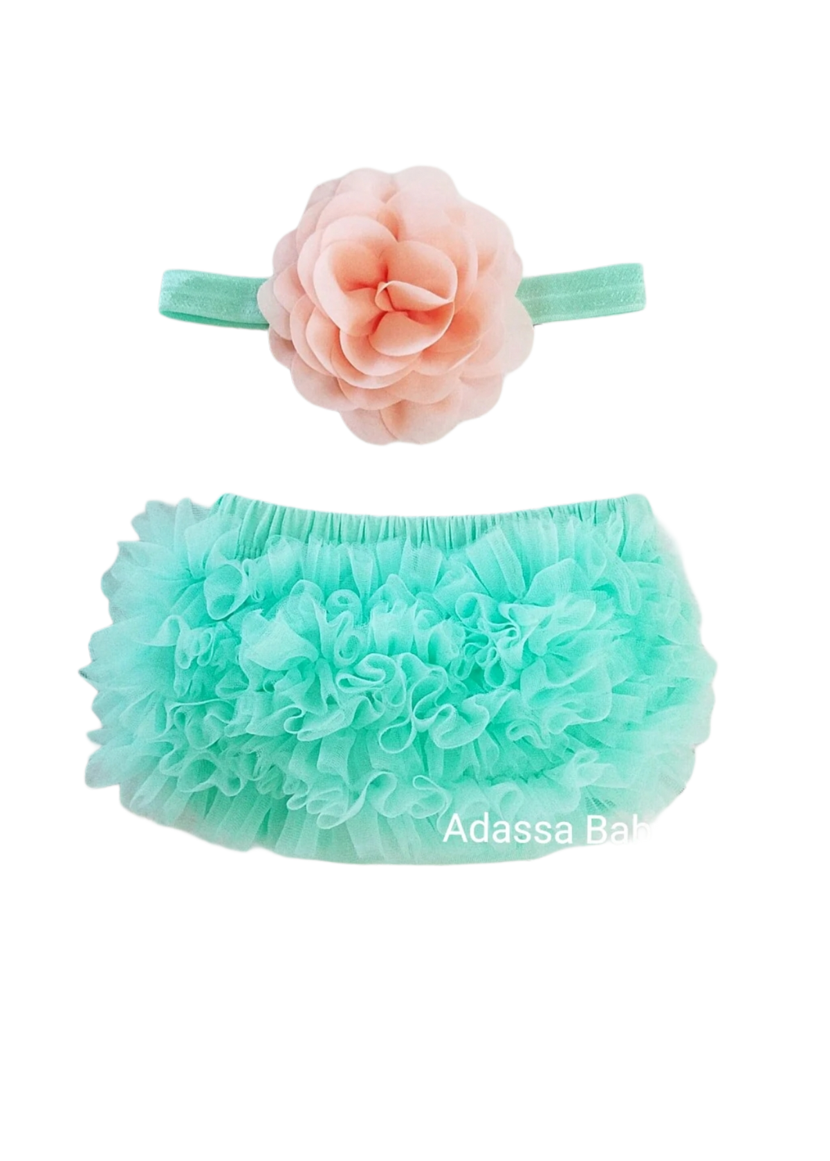 Mint And Peach Bloomer And Headband Set - Adassa Rose