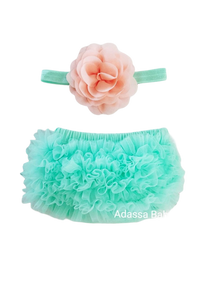 Mint And Peach Bloomer And Headband Set