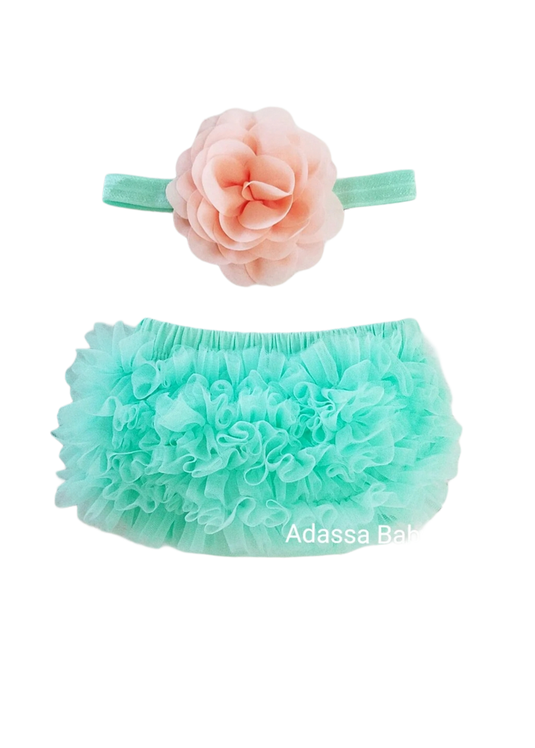 Mint And Peach Bloomer And Headband Set - Adassa Rose