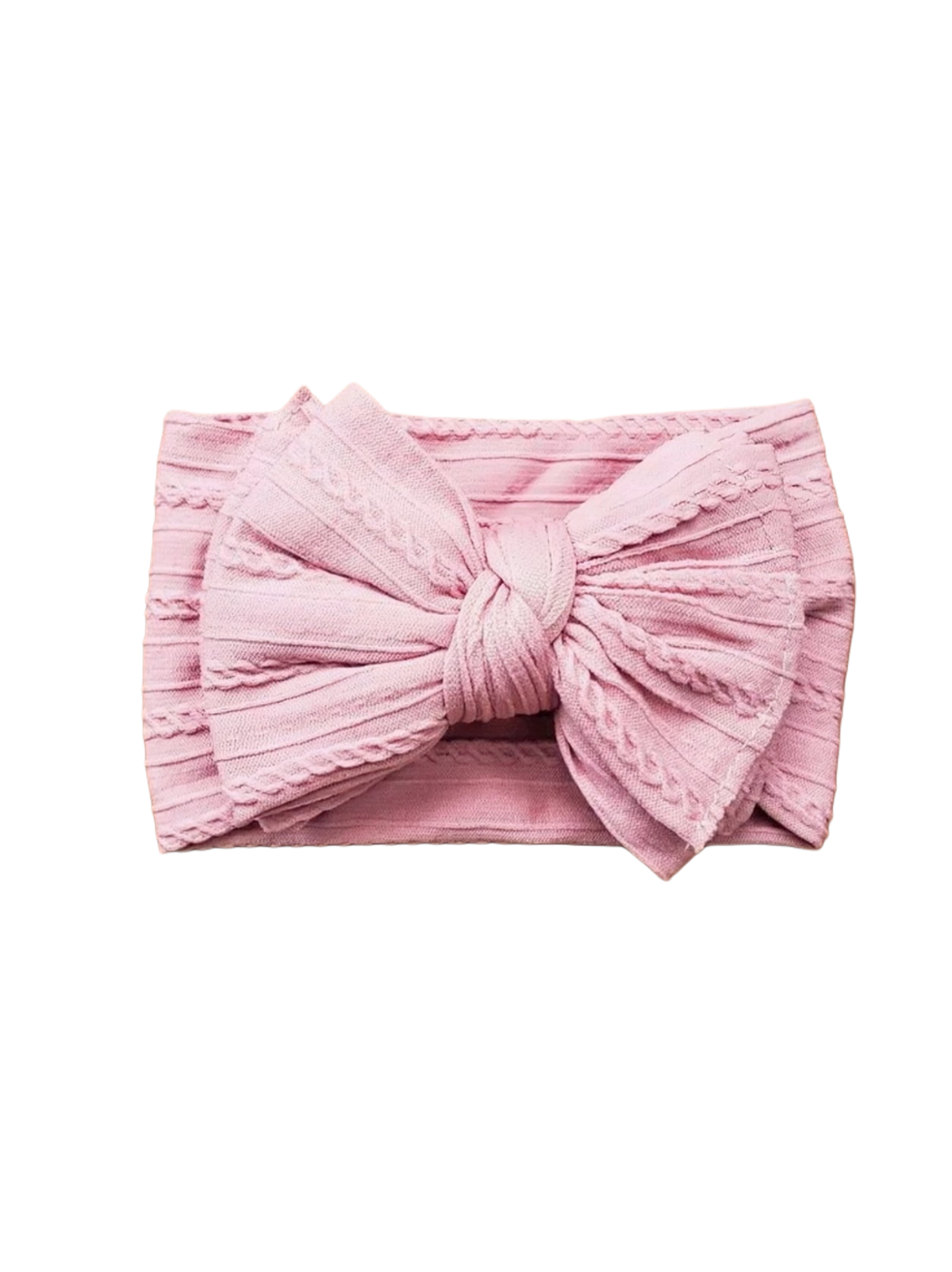 Ruby Cable Knit Big Bow Headband - Vintage Pink - Adassa Rose