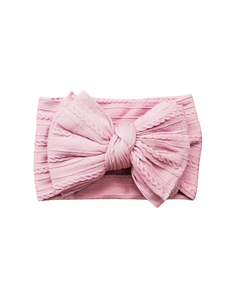 Ruby Cable Knit Big Bow Headband - Vintage Pink