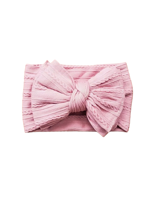 Ruby Cable Knit Big Bow Headband - Vintage Pink