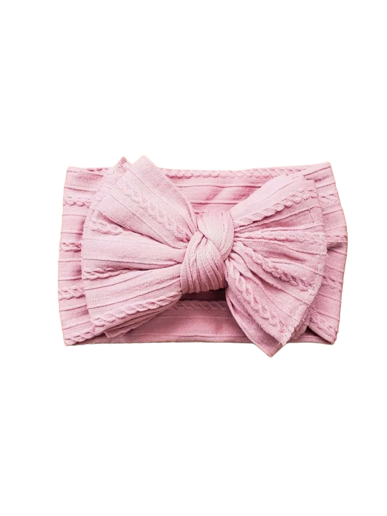 Ruby Cable Knit Big Bow Headband - Vintage Pink