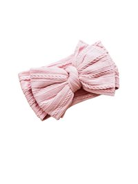 Ruby Cable Knit Big Bow Headband - Blush Pink