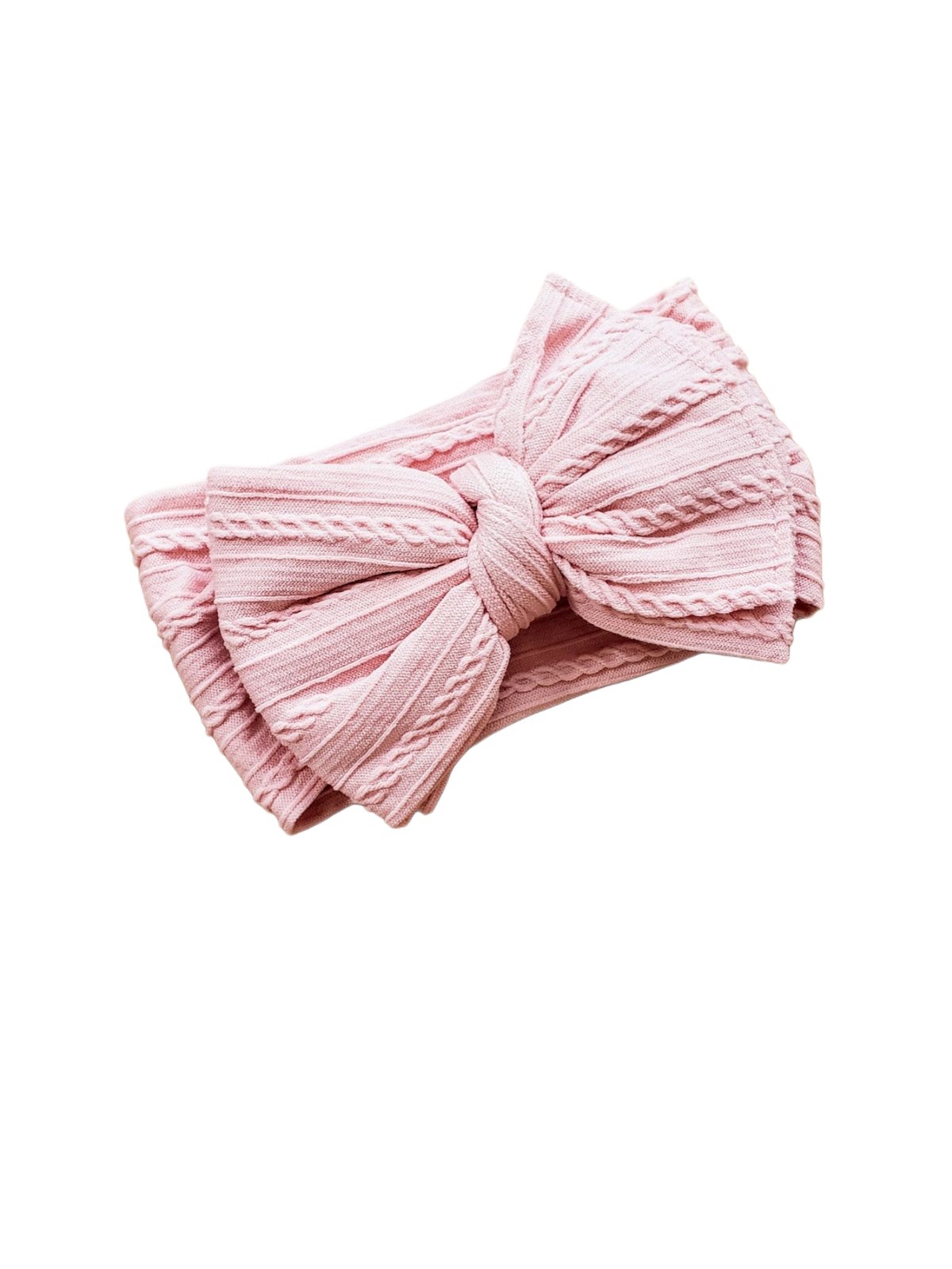 Ruby Cable Knit Big Bow Headband - Blush Pink