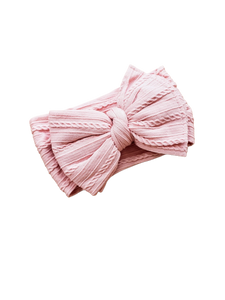 Ruby Cable Knit Big Bow Headband - Blush Pink