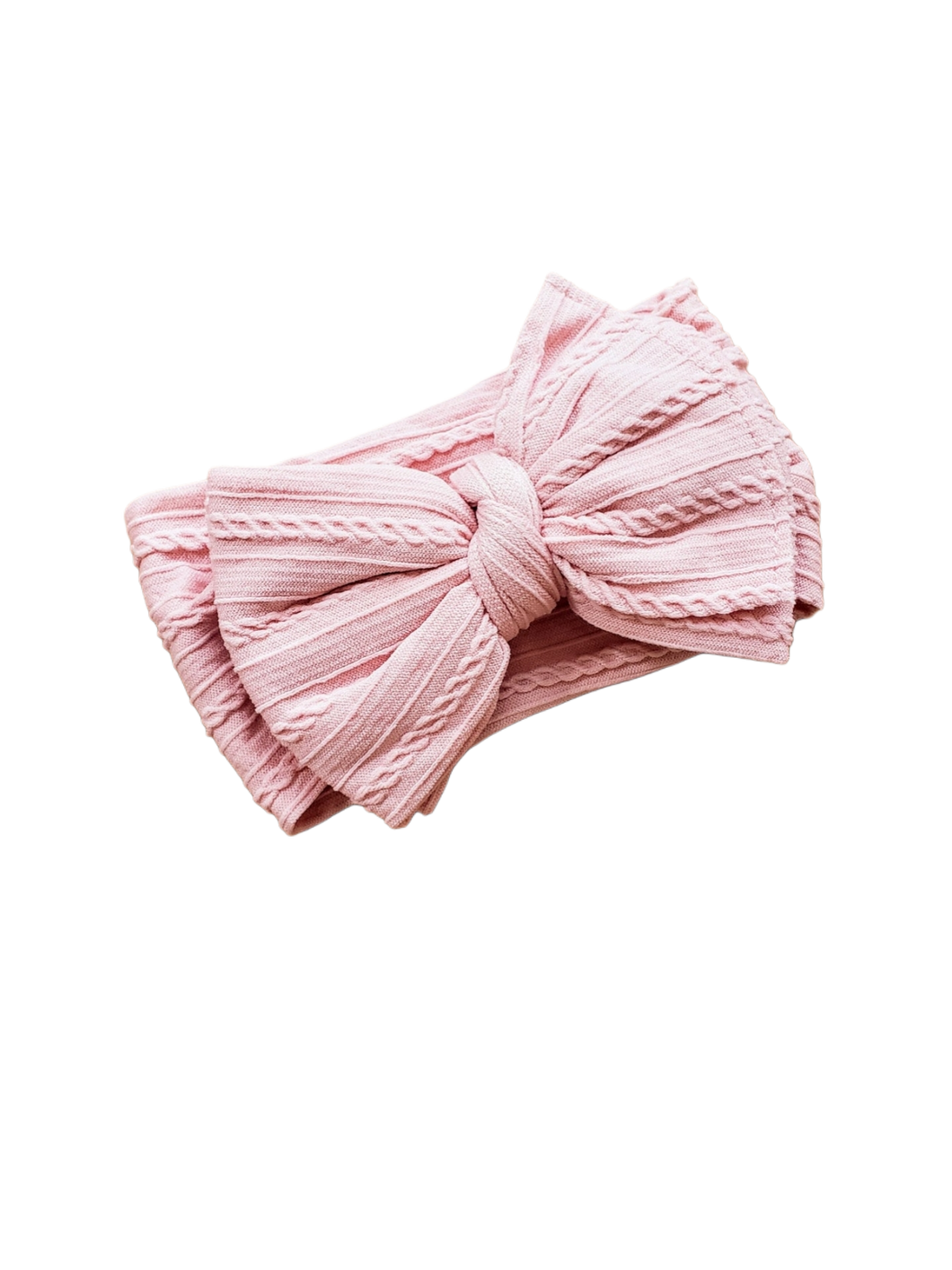 Ruby Cable Knit Big Bow Headband - Blush Pink