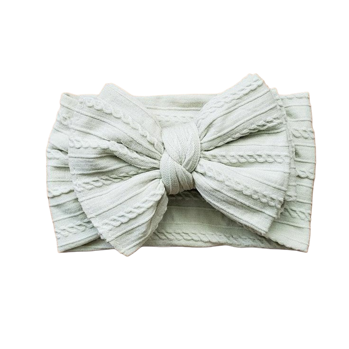 Ruby Cable Knit Big Bow Headband - Sage