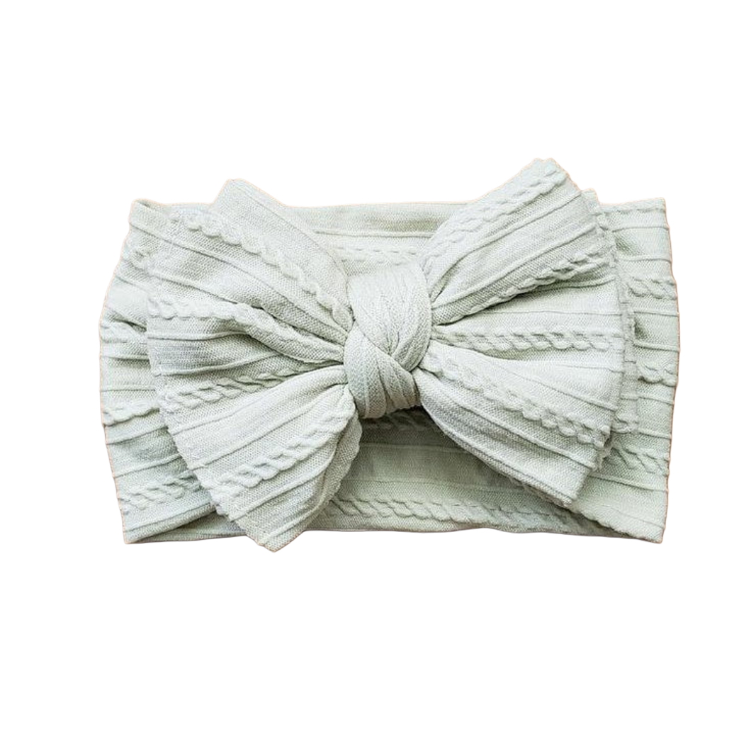 Ruby Cable Knit Big Bow Headband - Sage