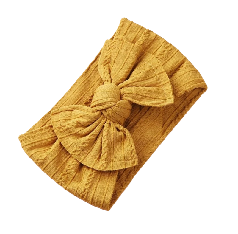 Mia Cable Knit Bow Headwrap - Mustard - Adassa Rose