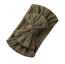 Load image into Gallery viewer, Mia Cable Knit Bow Headwrap - Olive