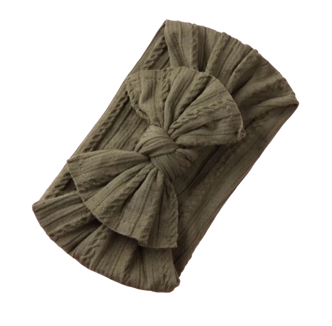 Mia Cable Knit Bow Headwrap - Olive